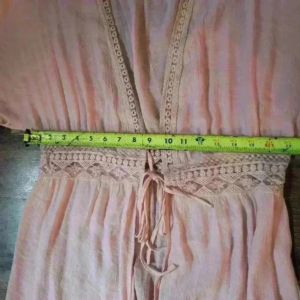 Fancyinn Long Light Pink Lace Front-Tie Kimono Size Medium - Picture 7 of 10